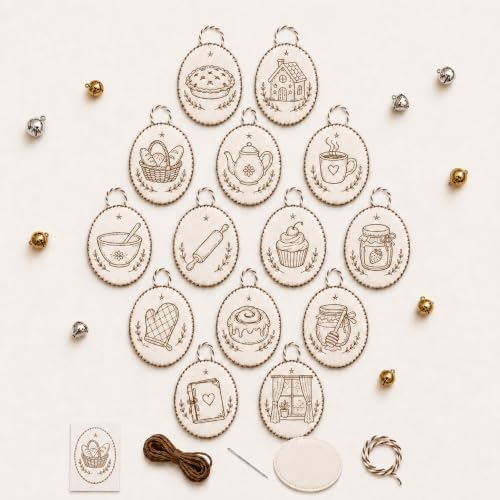 Beginner-Friendly DIY Heirloom Oval Embroidery Ornament Kit Collection, Christmas Embroidery Kit, Threads & Tools, Complete Craft Kits for Adults, Xmas Tree Hanging Decor (Baking)