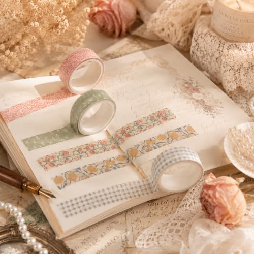 5 Rolls Vintage Washi Tape Set Floral Patterns Decorative Masking Tape