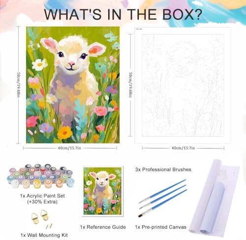 Natuyalo Paint by Numbers Kit for Adults, Sheep Paint By Number Kits for Beginner Animals Acrylic Painting Kit Adults' Paint-by-Number Kits for Gift Home Wall Decor 16x20 inch
