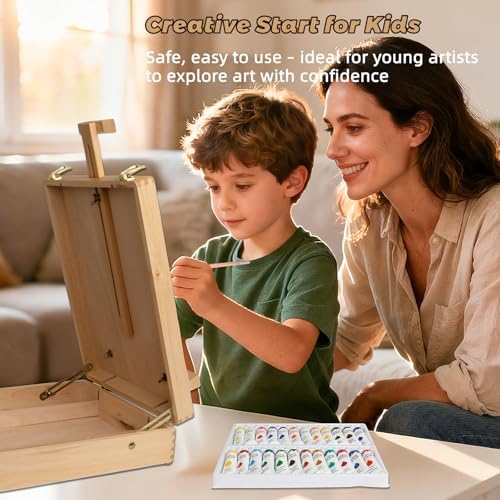 Portable Tabletop Easel Set 36-Piece Acrylic Paints Brushes Canvas DIY Pad