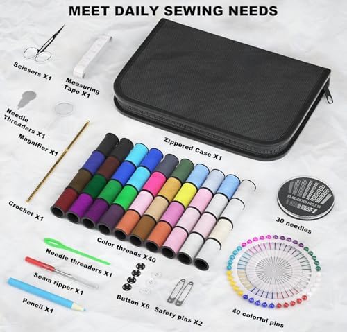 MIXCOOL Sewing Kit for Adults, Beginners, Needle and Thread Kit, Portable Sewing Supplies, Contains Thread, Scissor, Needles, Measuring Tape