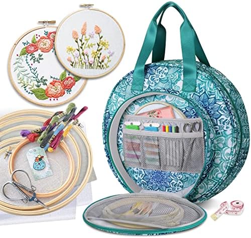 FINPAC Embroidery Project Bag, Embroidery Kits Storage Carrying Tote Bag