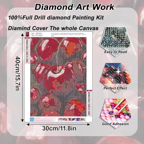 AIBOERL Diamond Art Kits for Adults,Cherry Diamond Painting Wall Decor | Round Drill Cherry Diamond Painting for Beginners DIY Rhinestone 5D Diamond dots(Gemstone Craft)Wall Art Gift 12x16IN