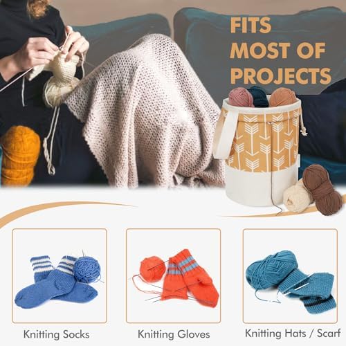 TOGETRUE Yarn Bag, Knitting Crochet Bag, Portable Yarn Storage Bags Organizer for Crocheting Project,Store Skein Ball, Short Knitting Needle (Large, Yellow)