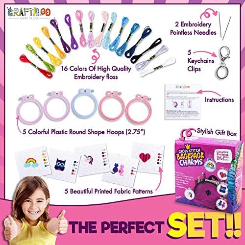 Cross Stitch Kit for Kids - 5 Easy Stamped Embroidery Kits for Beginners