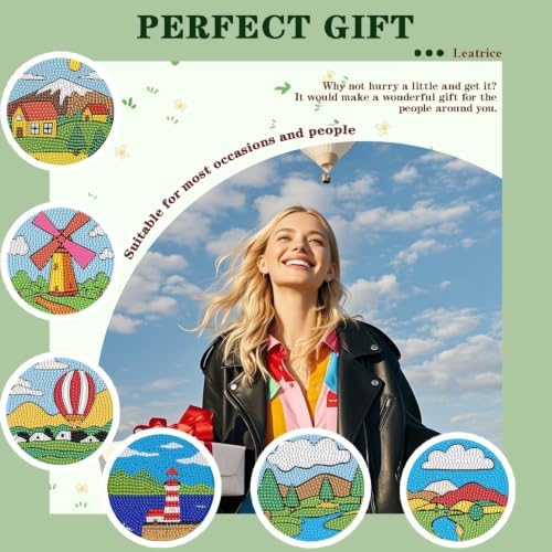 Leatrice 6PCS Diamond Art Coasters Small Diamond Painting Kits for Adults