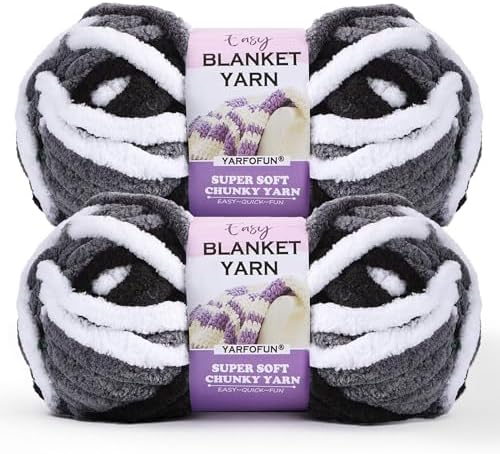 2 Pack Chunky Chenille Yarn for Crocheting Hand Knitting,Soft Thick Bulky Chunky Fluffy Plush Velvet Crochet Blanket Yarn for Crocheting Baby Blankets/DIY Crafts/Home Decor 2 * 100g(Black White Grey