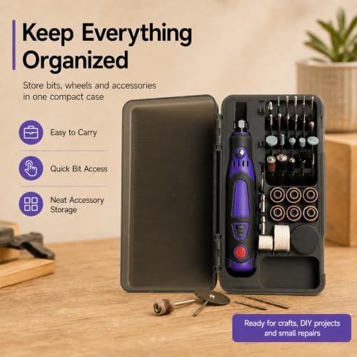Cordless Rotary Tool Kit, 3.6V Mini Rotary Tool with 82 Accessories, 3 Variable Speed Rechargeable Engraving Pen for Wood, Glass, Metal, Electric Grinder for DIY Crafts, Sanding, Polishing