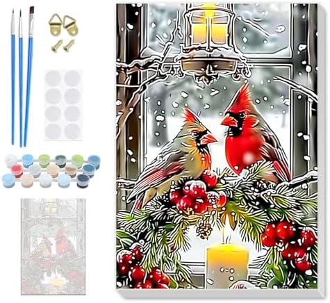 SENQAO Christmas Paint by Numbers for Adults Framed, Cardinal Adults' Paint-by-Number Kits, Adult Paint by Number Kits on Canvas, Acrylic Number Painting for Home Decor, 8x12in