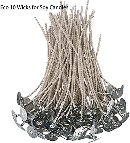 ECO8 100pcs Pre-Waxed Wicks for Soy Candles, 6 Inch Thick Wick with Base
