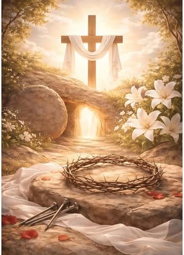 ckdiluy Cross Easter Diamond Art Kits for Adults Beginners, 5D DIY Religious Diamond Painting Kits, Full Round Drill Diamonds Dots Gem Art Crystal, Home Wall Decor 12X16 Inch