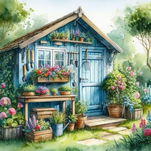 Accompany Wind Diamond Painting Kits for Adults, Garden House Diamond Art Kits for Beginners,5D Round Full Drill Diamonds Gem Art Crafts for Home Wall Decor Gifts 14x14 Inch