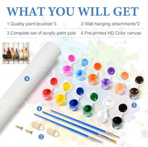KYOQFVN Chicken Paint by Numbers Kits for Adults - DIY Paint by Numbers Kit on Canvas，Acrylic Painting by Number for Home Wall Decor 16 x 20 inch