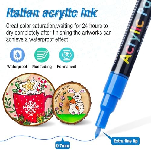 JR.WHITE Extra Fine Tip Acrylic Paint Pens Markers Set of 18: 0.7mm Fine Tip for Easter Eggs Decorating, Rock Painting, Glass, Wood, Ceramic – Easter Crafts, Scrapbooking Supplies, Drawing Art Crafts