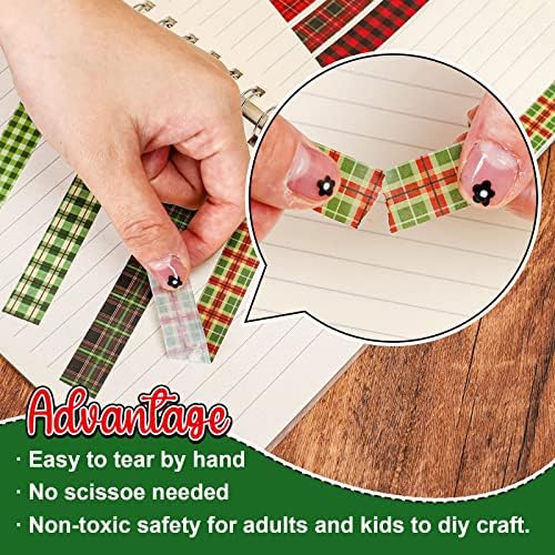 Whaline 12 Rolls Christmas Washi Tape Buffalo Plaid Pattern Red Black Green Xmas Holiday Masking Tape for Scrapbook Journal DIY Craft Gift Wrapping