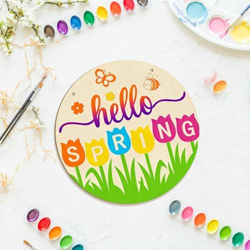 Large Size 12" Wooden Spring Ornaments to Paint, Flower Wooden DIY Blank Unfinished Round Wood Discs Ornament for Crafts Hanging Decorations(3PCS)