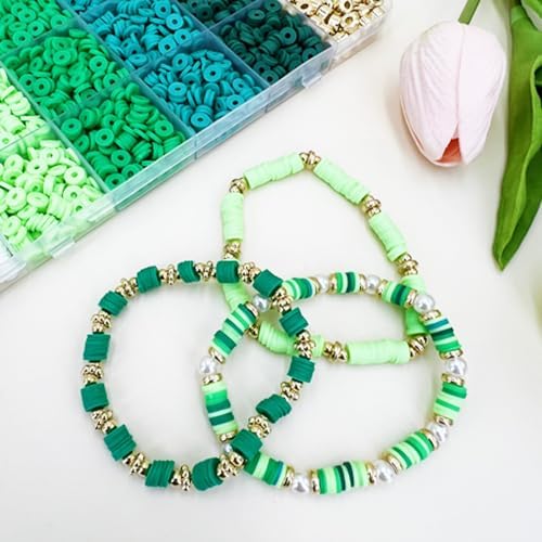 MIIIM Green Clay Beads Kit for Bracelets Making, Heishi Beads for Friendship Bracelet, Clay Charms and Gold Spacers for Jewelry Making, Crafts, Concert, Raves, Gifts