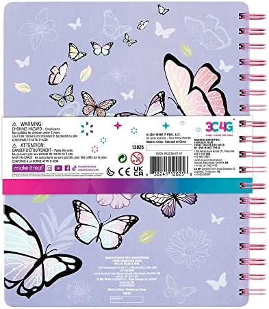 3C4G Butterfly All-in-1 Sketchbook Set - Girls Diary, Journal, Sketch Book for Kids with Pencils, Stickers & More - Drawing Kit for Kids - Unlined Diary for Girls - Kids Sketch Pad by Make It Real