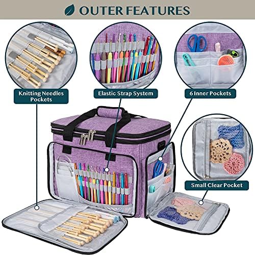 PAVILIA Knitting Yarn Storage Bag Crochet Organizer for Knitter, Purple