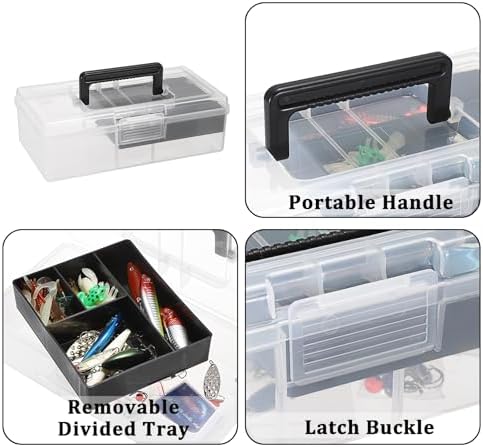 JUXYES Clear Art Craft Supply Storage Bin Sewing Box With Handle Lid