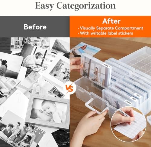 Lifewit 16 Pcs Photo Storage Box for 4"x 6" Pictures, Acid-Free, Clear