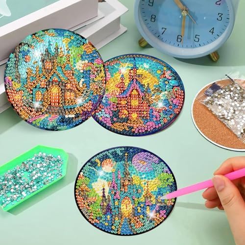 8 Pcs Diamond Art Coaster Kit for Adult with Holder, Diamond Coasters 4x4in