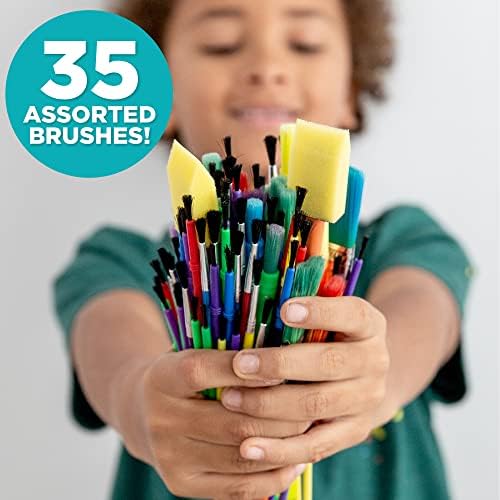 Horizon Group USA Paint Brushes -35 All Purpose Paint Brushes Value Pack – Includes 8 Different Types of Brushes, Great with Watercolors, Acrylic & Washable Paints. Multicolored