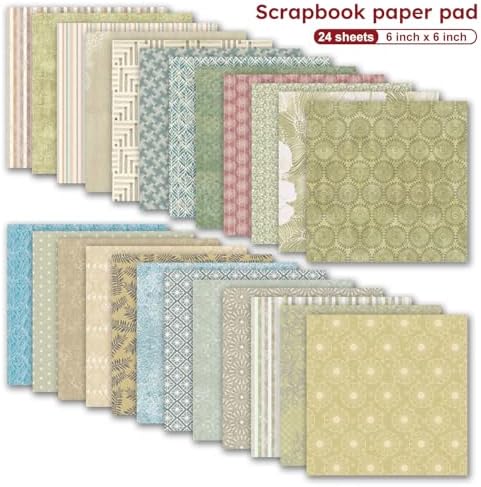 6 Inch Patterned Aesthetic Scrapbook Paper Pad - 24 Sheets Double Sided Vintage Origami Supplies for Journals Decoupage Collage Art Cards DIY Gift Wrapping Folded Photo Album Decor Craft