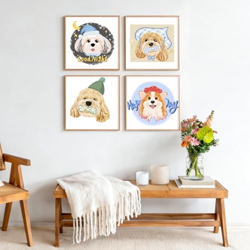 4 Pack Framed Paint by Numbers Kit for Adults Beginner with Wooden Easel, Funny Dog Easy Paint by Numbers with Frame, DIY Cute Animal Number Painting for Adults Canvas for Home Decor Gift 10x10 Inch