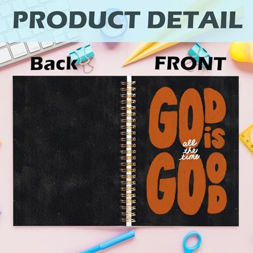 Yhtrg God Is Good Christian Spiral Hardcover Notebook, Black and Burnt Orange Inspirational Writing Journal, Religious Faith Prayer Notebook for Bible Study Daily Journaling, 5.5x8.3