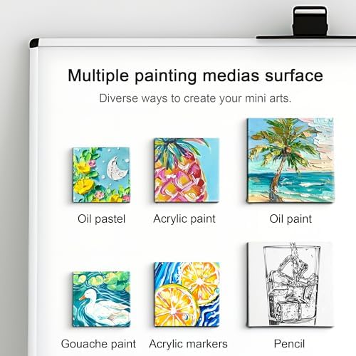 AUREUO Mini Magnetic Stretched Canvas 4x4 Inch / 24 Pack - Small Square Wrapped Halloween Canvas Board with Magnet Back, Art Gift Set Tiny Framed Bulk Pack Canvases for Acrylic Painting & Craft