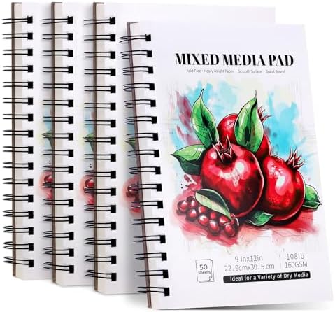 4 Pack Mixed Media Sketchbook 9×12 in, Spiral Bound, 200 Sheets Sketch Pads