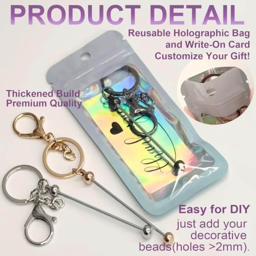 42/84/126 Pcs Beadable Keychain Bars Bulk Blank DIY Beaded Keychain Making Supplies with Bag Thank You Card