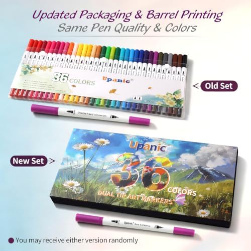 Upanic 36 Art Markers for Adult Coloring Books, Art Supplies, Dual‑Tip