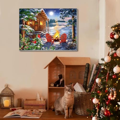 4 Pack Christmas Paint by Numbers Kit for Adults with Framed,Snowman Truck Candle Christmas Tree Paint by Number with Wooden Easel DIY Winter Bonfire Landscape Adult Paint by Number Kits10X12-10x10in