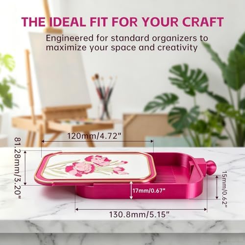 RaySoar 3D Printed Diamond Art Trays with Lids, High Edge Anti-Spill Rhinestone Tray with Exquisite Pattern for Diamond Art Accessories - Hot Pink