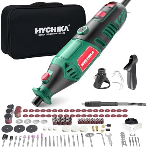 HYCHIKA 8000-35000 RPM Variable Speed Rotary Tool Kit with 179 Pcs Accessories, 180W Power Rotary Tool with Grinding Chain Bracket Flex Shaft for Wood Carving, Grinding, Cutting, Sanding, Polishing
