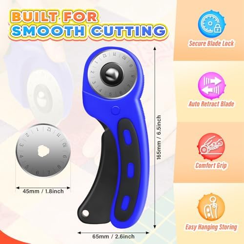DIYSELF Rotary Cutter for Fabricr, Rolling Cutter with 5 Extra 45mm Blades