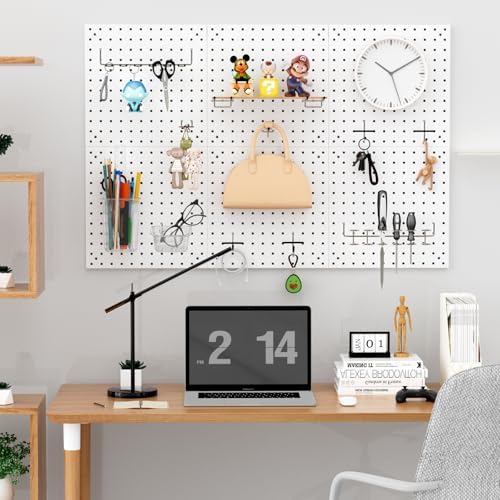 Peg Board Kit, Includes Pegboard and Accessories,with Hooks and Bins,Peg Board Wall Organizer for Office,Ornaments Display,Crafts Organization (66, White)