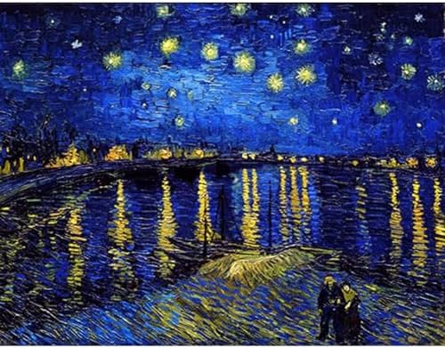 VeGuude Diamond Painting Kits for Adults, Van Gogh Starry Night over the Rhône Diamond Art for Beginner DIY Round 5D Paint with Diamonds Gem Full Drill Diamond Dots for Home Wall Decor Gifts 16x12inch
