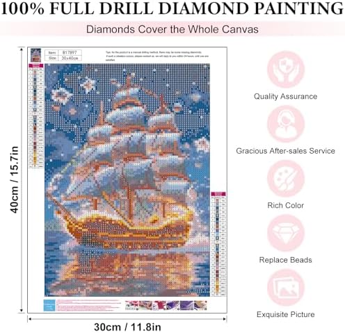 Yezavesu Pirate Ship Diamond Art Kits for Adults Beginners 12x16 Inch | Pirate Ship Diamond Painting, DIY 5D Full Round Drill Gem Art, Stress Relief Craft Kits, Home Wall Decor Gift