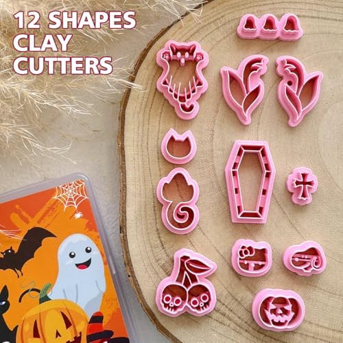 Keoker Halloween Polymer Clay Cutters - 12 Shapes Halloween Pumpkin Clay Earring Cutters