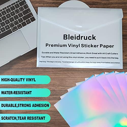 Bleidruck 25 Sheets Clear Holographic Laminate Sheets Self-Adhesive Paper | Rainbow Holographic Sticker Paper Waterproof Cold Laminating Overlay Adhesive Film A4 Size (8.3x11.7in)