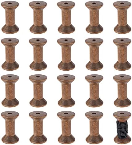 BENECREAT 16Pcs Antique Empty Thread Spools, 1.87"/ 50mm Wooden Empty Spools Wooden Ribbon Spools Bobbins for Wire Weaving Arts DIY Wood Projects