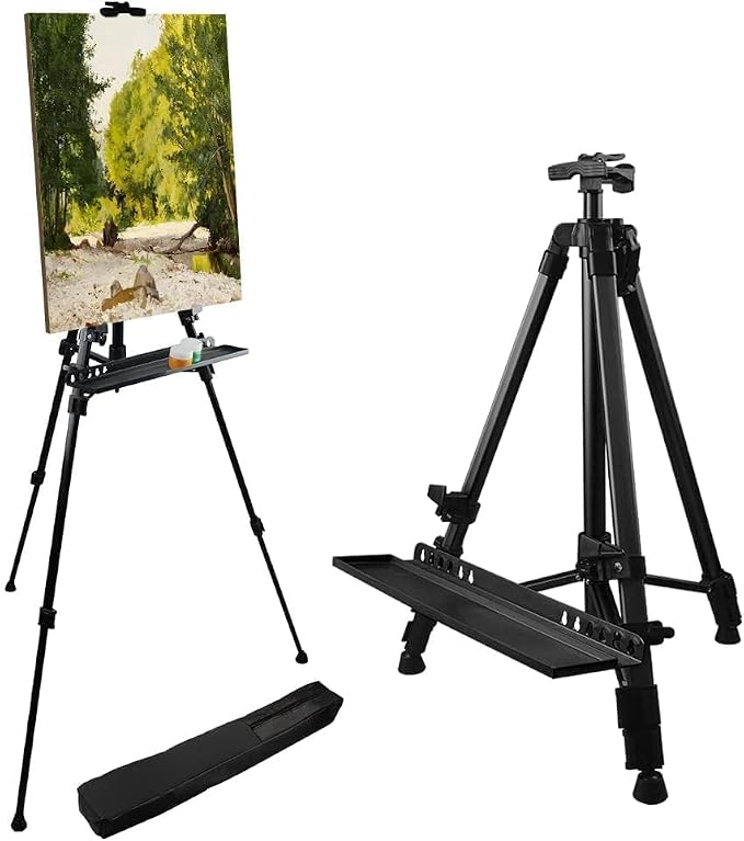 RRFTOK 21-61 Inch Adjustable Art Easel Stand for Painting with Tray | Portable metal easel with paintbrush tray for painting, canvas holder, artists, adults and floor use