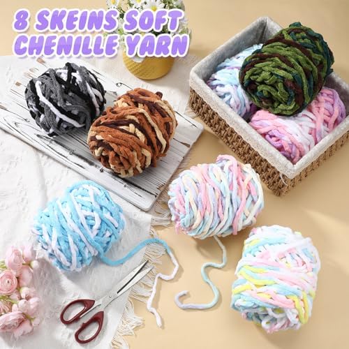 Buryeah 8 Pack Chunky Chenille Yarn for Crocheting, Gradient Colors