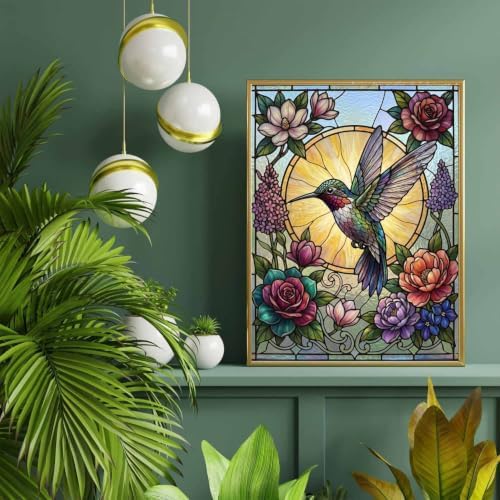 Stained Glass Diamond Art Kits for Adults, Hummingbird Diamond Painting