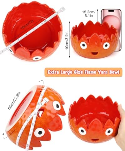 Coopay Flame Yarn Bowl for Crochet/Knitting, Cute Yarn Storage Bowl, 7in