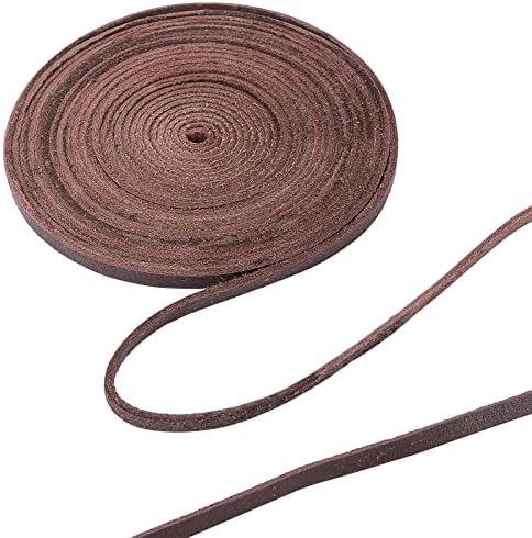GORGECRAFT 5.5Yds 5mm Flat Genuine Leather Cord String 2mm Thick Natural Leather Craft Lace Strips Full Grain Cowhide Braiding Cord Roll for Jewelry Making DIY Braided Bracelets Keychains(Dark Brown)