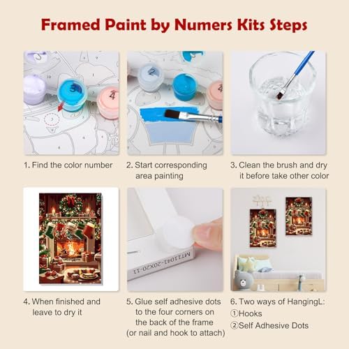 MOGTAA Christmas Paint by Numbers Kit for Adults Beginners with Frame, Christmas Socks Adult Paint by Number Kits on Canvas with Easel, Easy DIY Oil Painting Kits for Home Decor, 8x12in